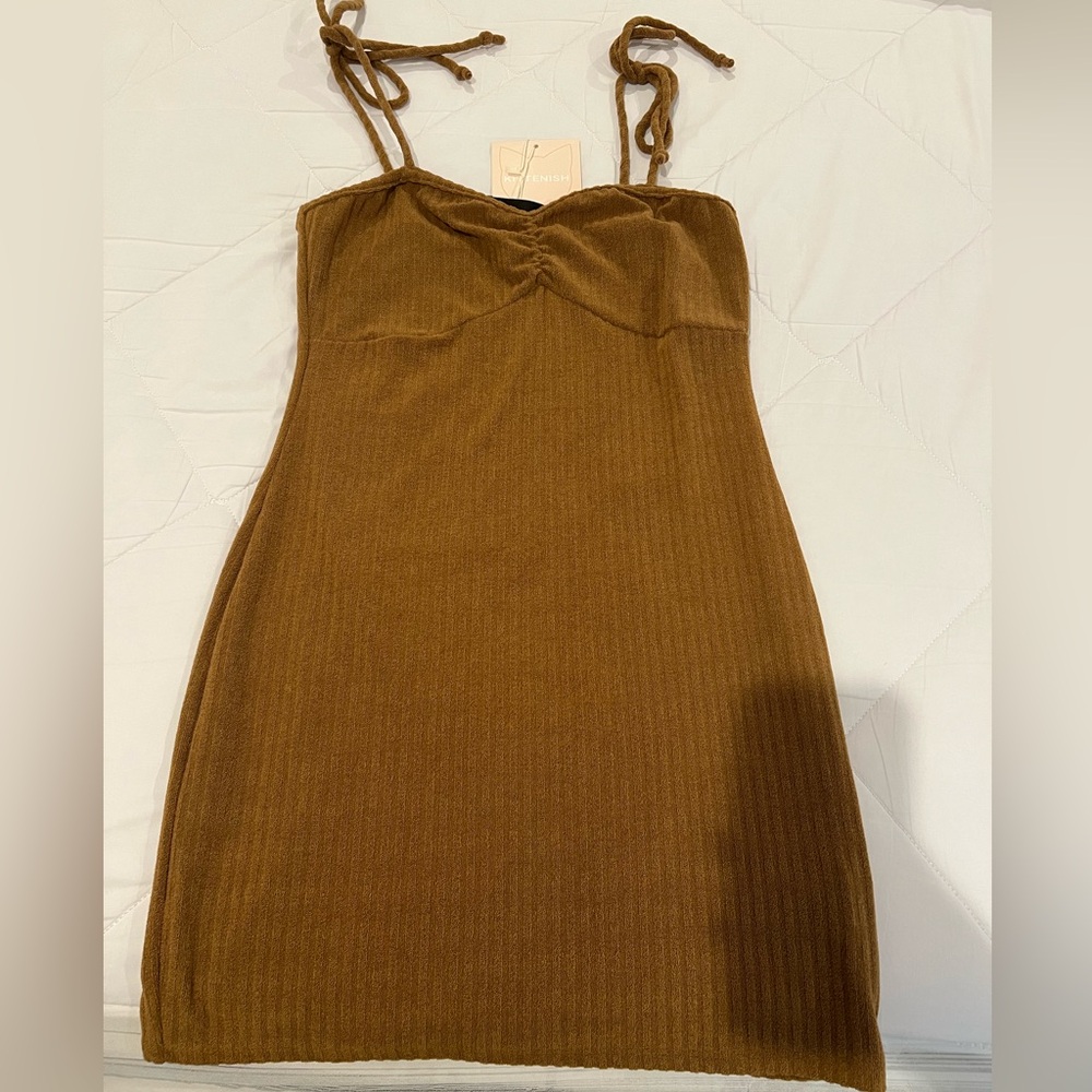 Kittenish Brown Ribbed Bodycon Mini Dress